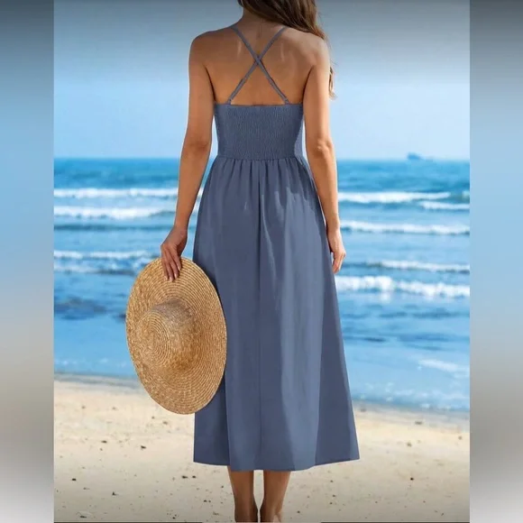 Blue Cutout Maxi Dress with Slit - Picture 2 of 6